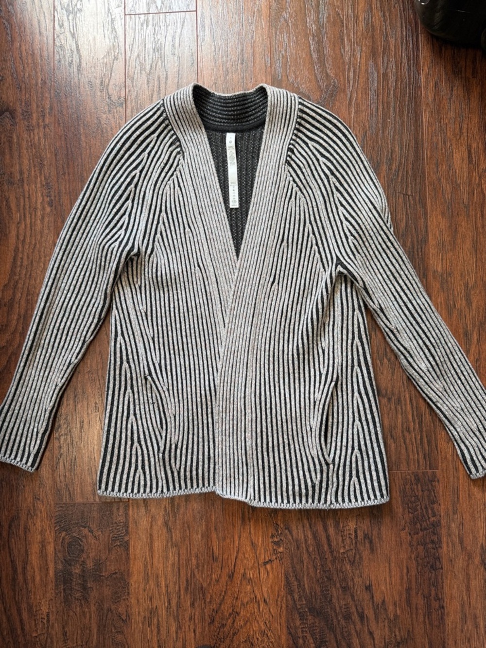 lululemon athletica Black & Silver Ribbed Open Cardigan